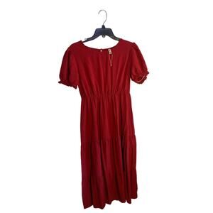 Womens Medium Grecerelle Dress Red Tiered Ruffle Sleeve Lightweight Flowy